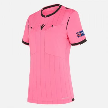 Referee woman neon pink shirt UEFA