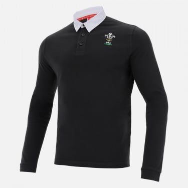 Polo in cotone jersey nera linea fan Galles Rugby 2020/21