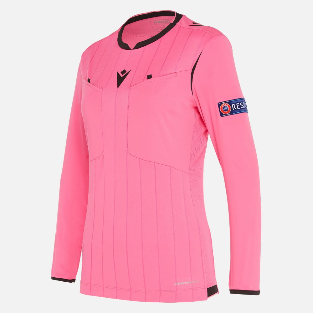 atributo Colonial preocuparse camiseta árbitro mujer neon pink UEFA Ropa Técnica Deportiva Macron
