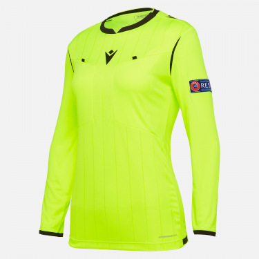 Referee woman neon yellow shirt UEFA