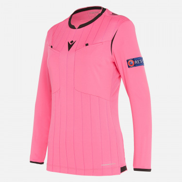 Referee woman neon pink shirt UEFA