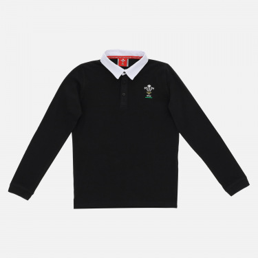 Polo in cotone jersey nera linea fan Galles Rugby 2020/21 da bambino