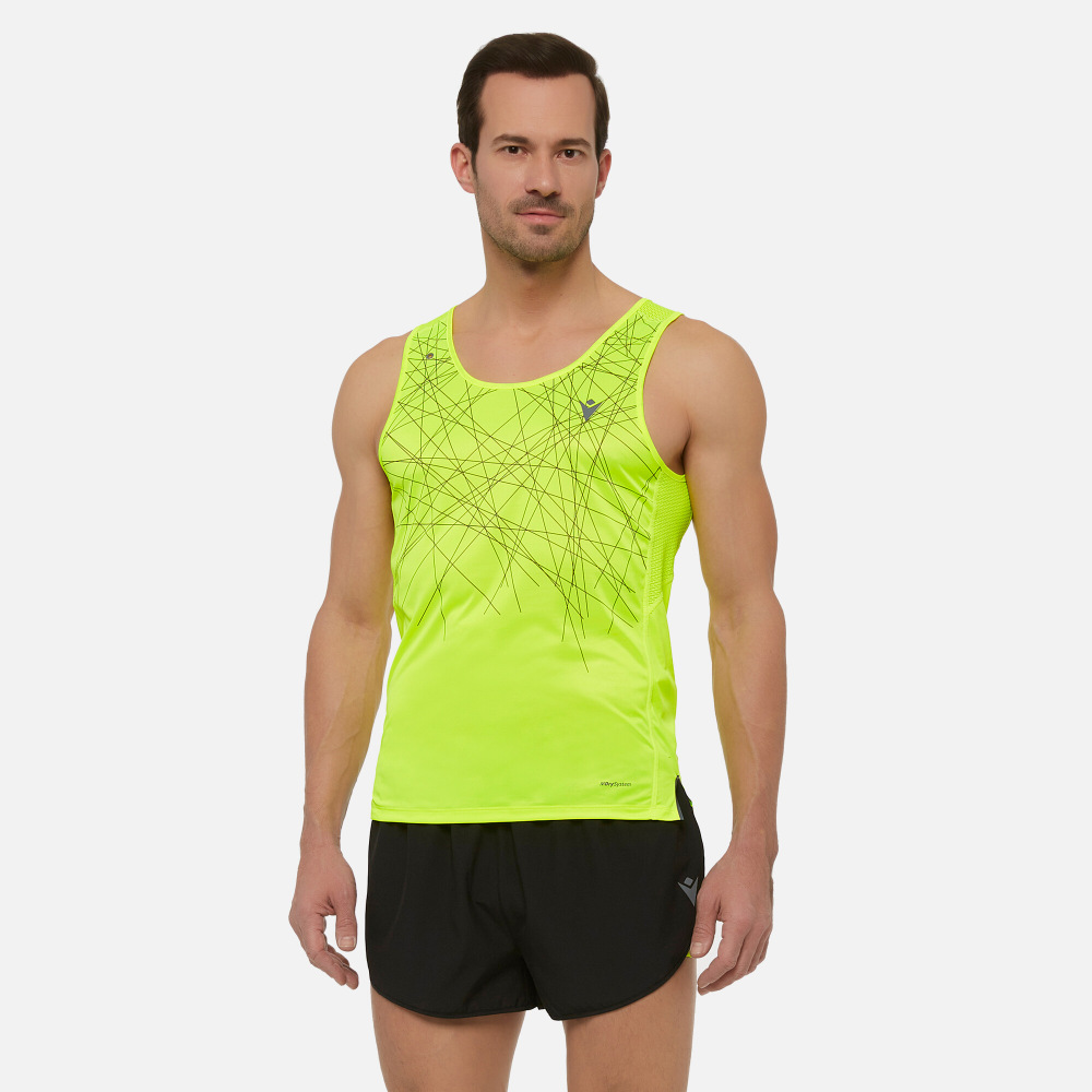 men's running singlet scotty neon yellow Macron Work Hard. Play