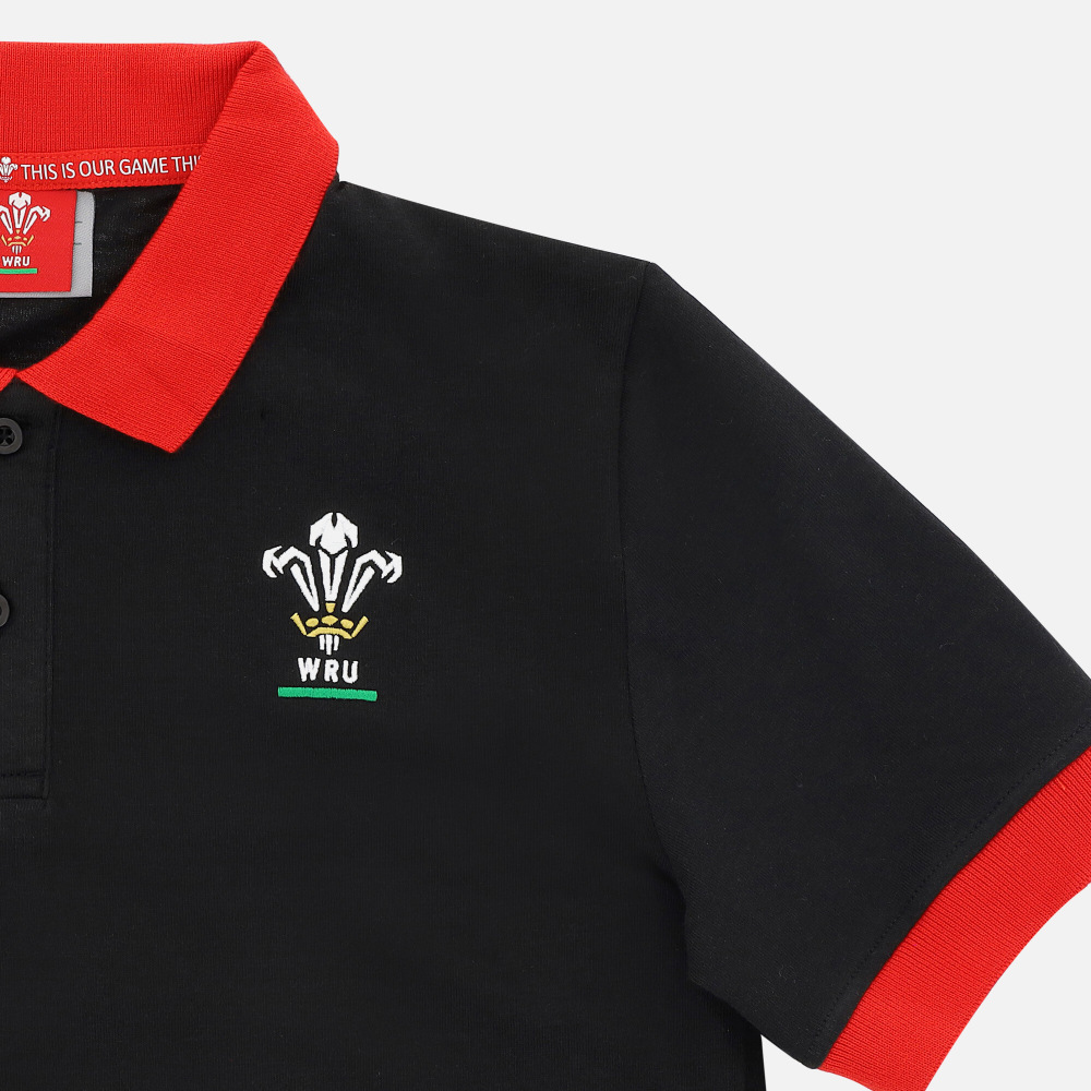 Welsh Rugby 2020/21 Black Piquet Cotton Children's Polo Shirt From The Fans Collection