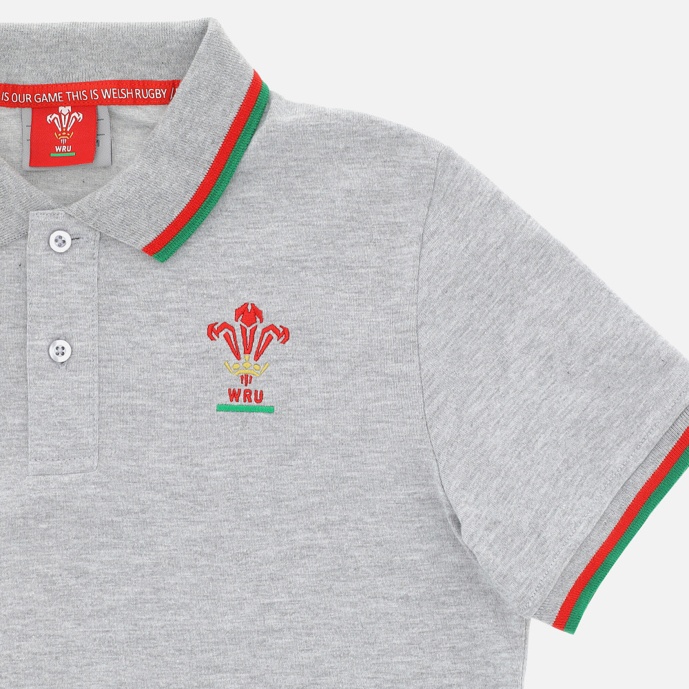 Welsh Rugby 2020/21 Grey Piquet Cotton Children's Polo Shirt From The Fans Collection