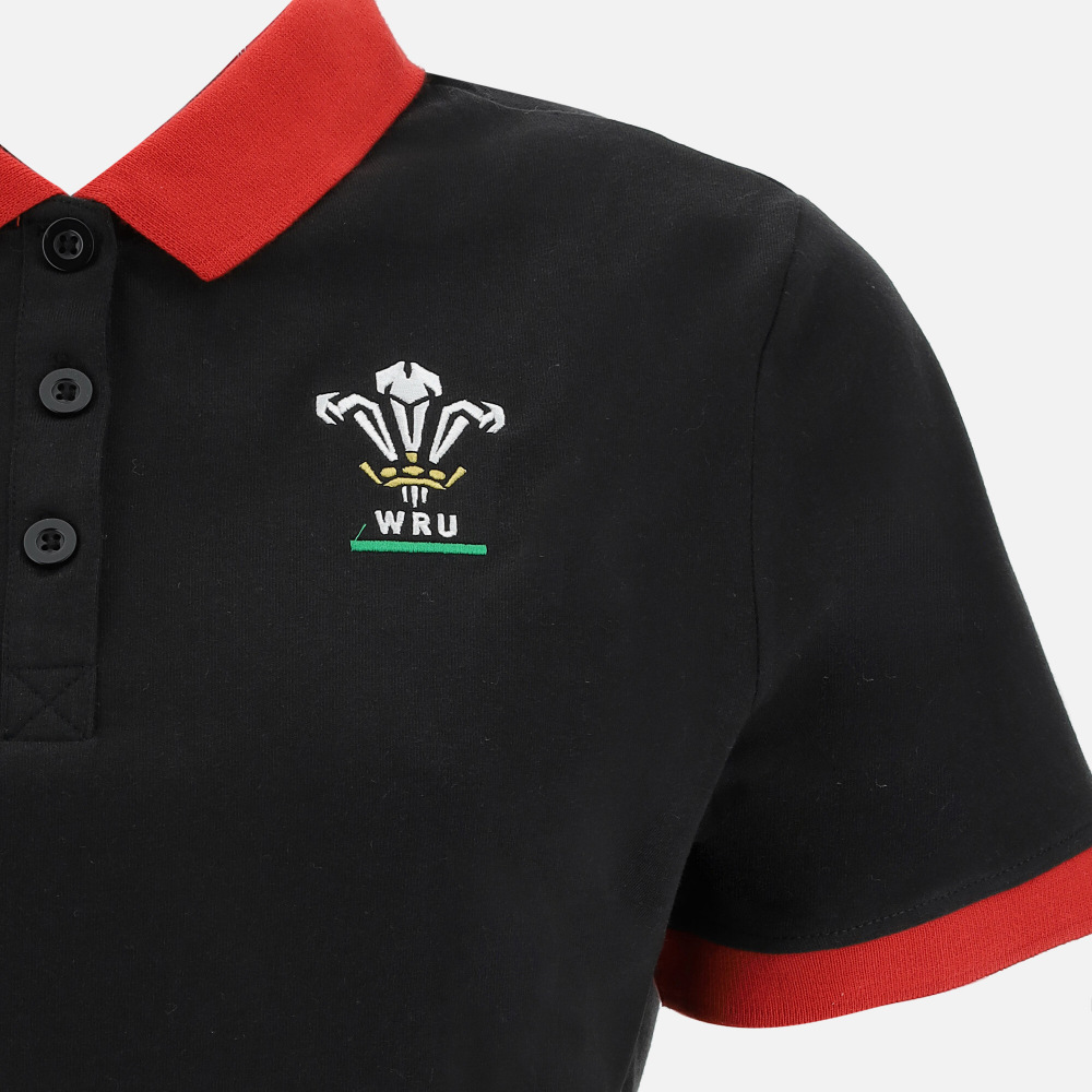 Polo Negro Para Mujer De La Línea Fan Gales Rugby 2020/21