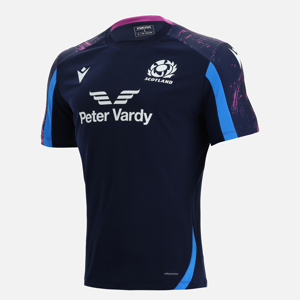 Marineblau Trainings-T-Shirt Schottland Rugby 2021/22 Macron Herren Motiv