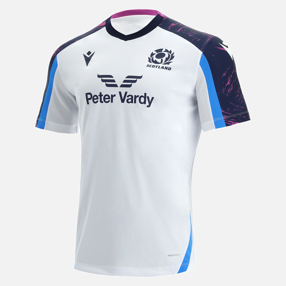Macron Camiseta de Entrenamiento de Rugby de Escocia 2021/22 Rayas Azules para Hombre 