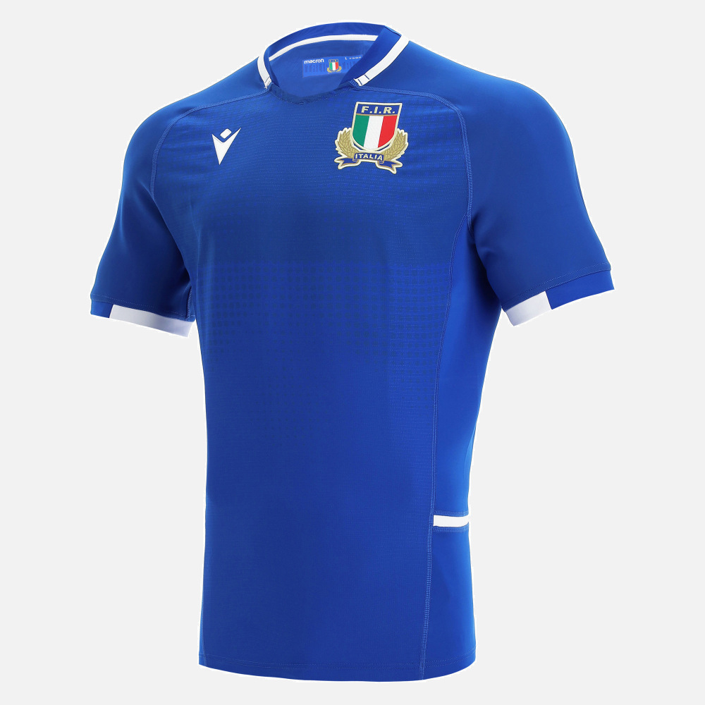 ITALY Boys Blue 2019/20 Macron F.I.R Home Kit Rugby Shirt Jersey 9-10 Years BNWT 