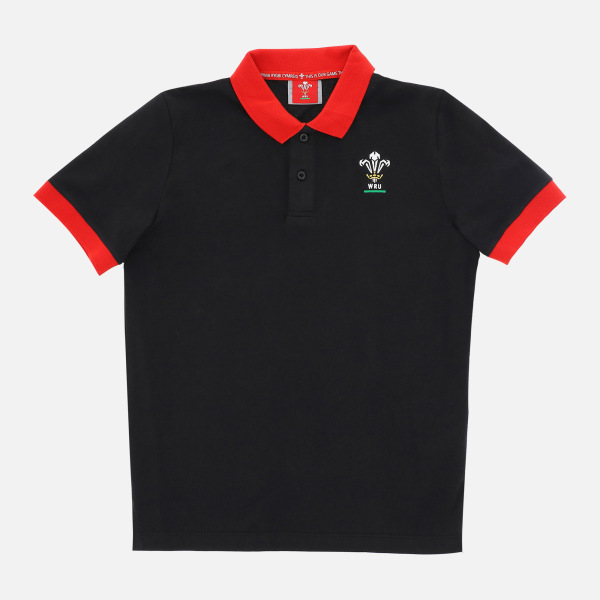 Welsh Rugby 2020/21 Black Piquet Cotton Children's Polo Shirt From The Fans Collection