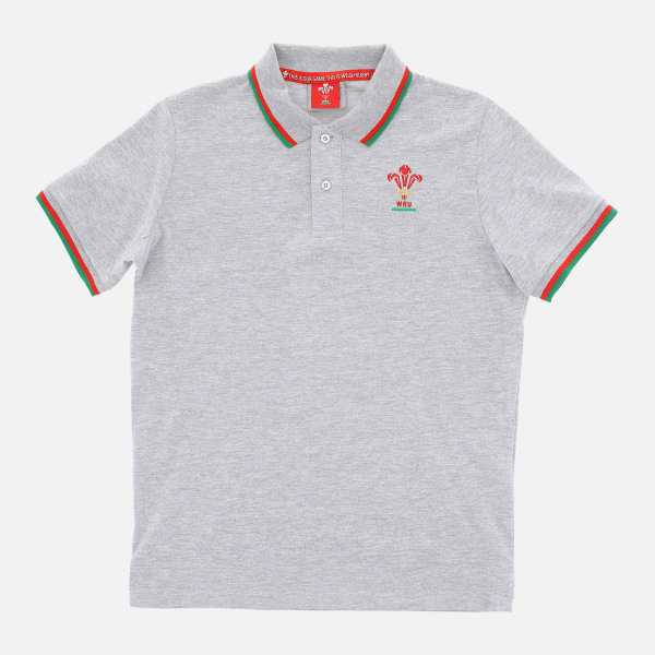 Welsh Rugby 2020/21 Grey Piquet Cotton Children's Polo Shirt From The Fans Collection
