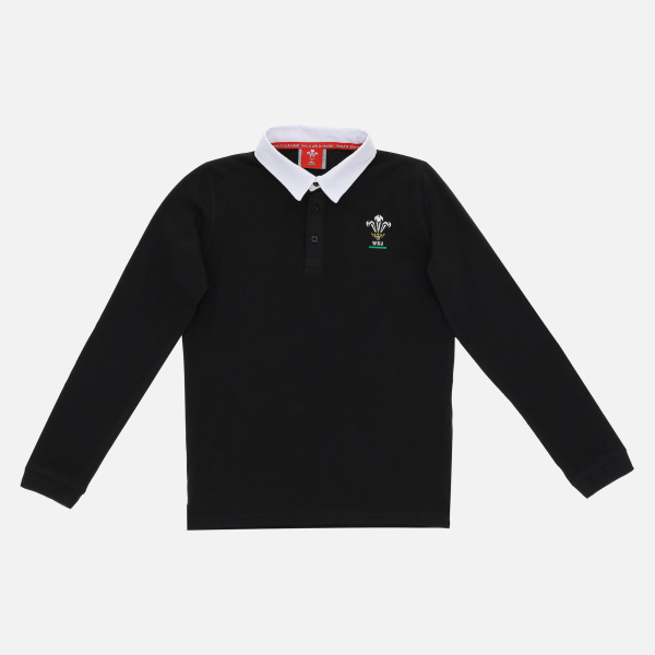 Welsh Rugby 2020/21 Black Cotton Jersey Children's Polo Shirt From The Fans Collection