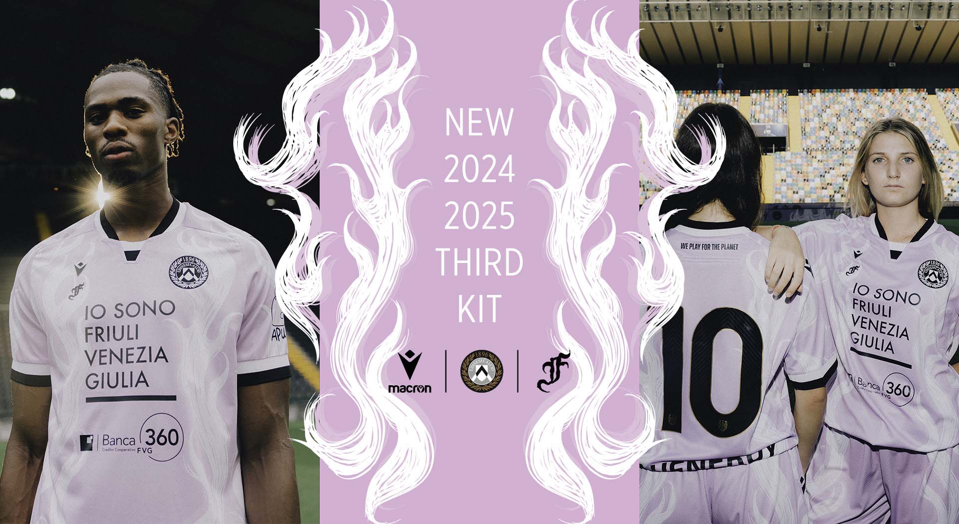 Udinese’s 2024/25 Third Kit, produced by Macron in collaboration with Camera Moda Fashion Trust, presented at Milan Fashion Week 