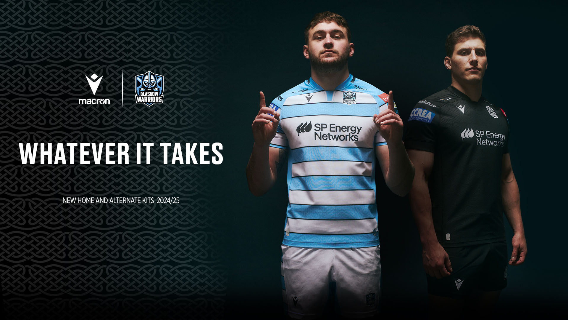 Black, blue and white united by the Celtic knot  in the new Macron kits of the Glasgow Warriors