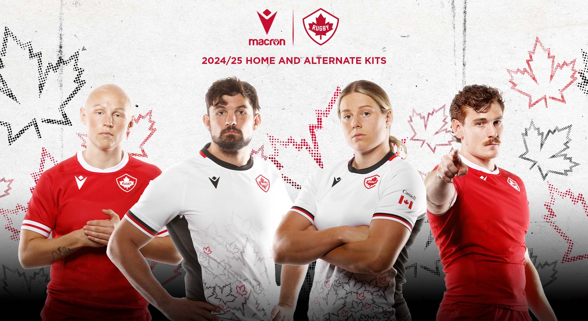 The maple leaf and the Canadian provinces and territories adorn the new Macron shirts for Rugby Canada