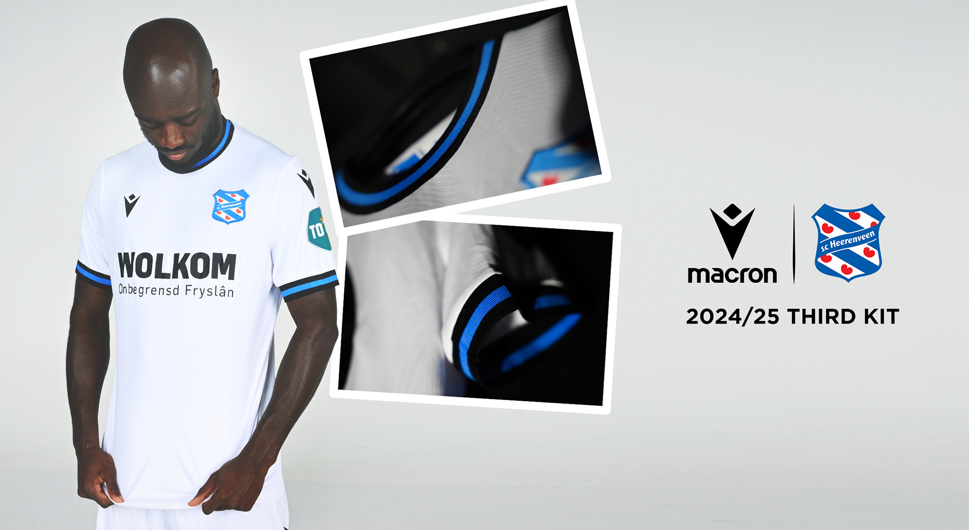 An elegant white for the Third Kit designed by Macron for SC Heerenveen