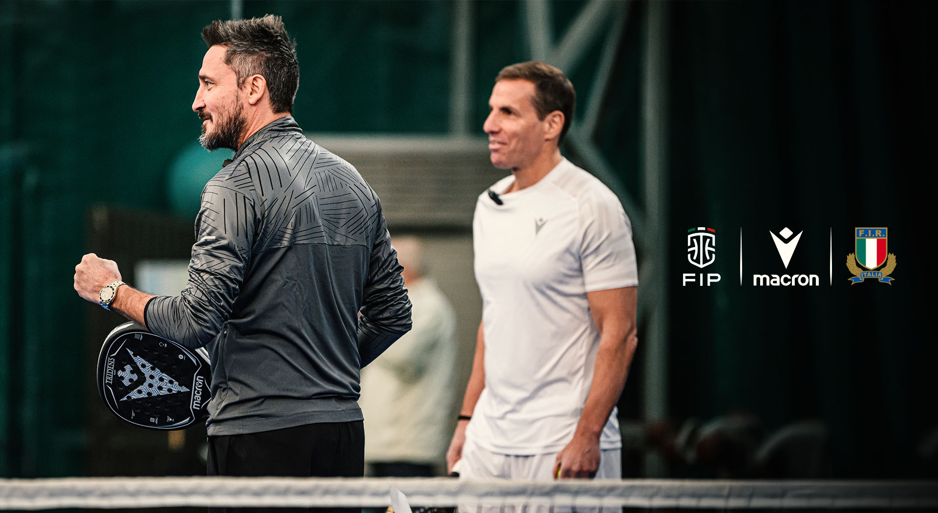Gonzalo Quesada and Gianmarco Pozzecco, the two Italian coaches together on the padel court