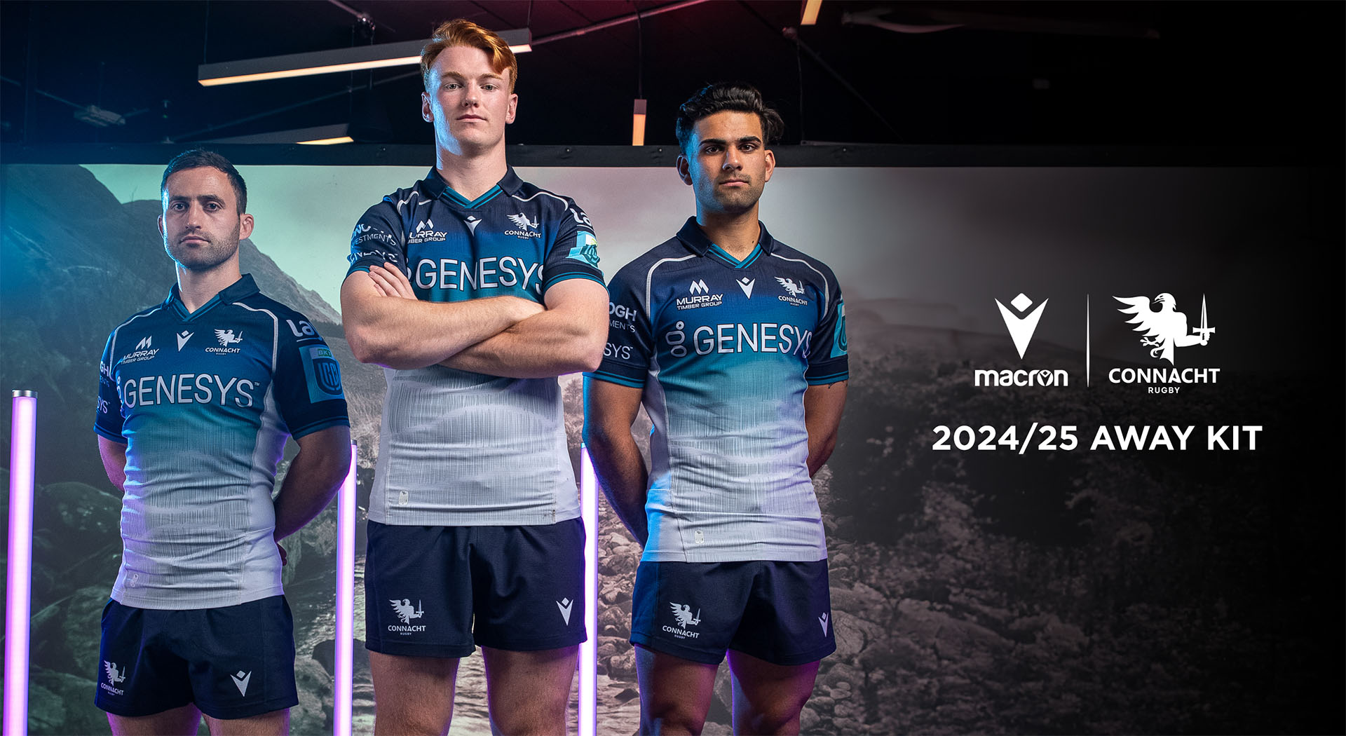 Navy blue and silver on Macron’s new Away Kit for Connacht Rugby
