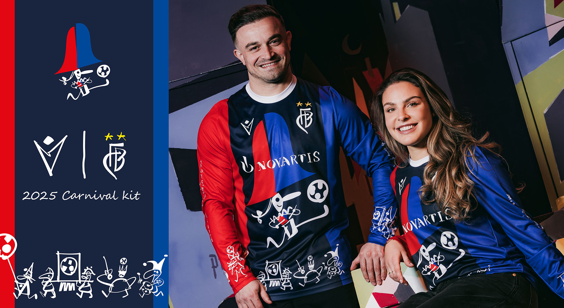 A homage to the ‘Schnitzelbängg’ and hand-painted lanterns for the 2025 Carnival Kit designed by Macron for FC Basel 1893