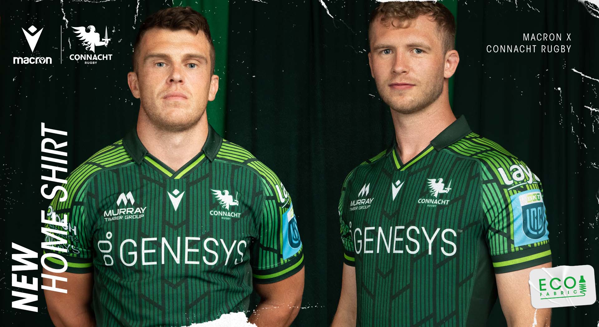 Different shades of green and geometric feathers on Connacht Rugbys new Home jersey Worldwide Shipping