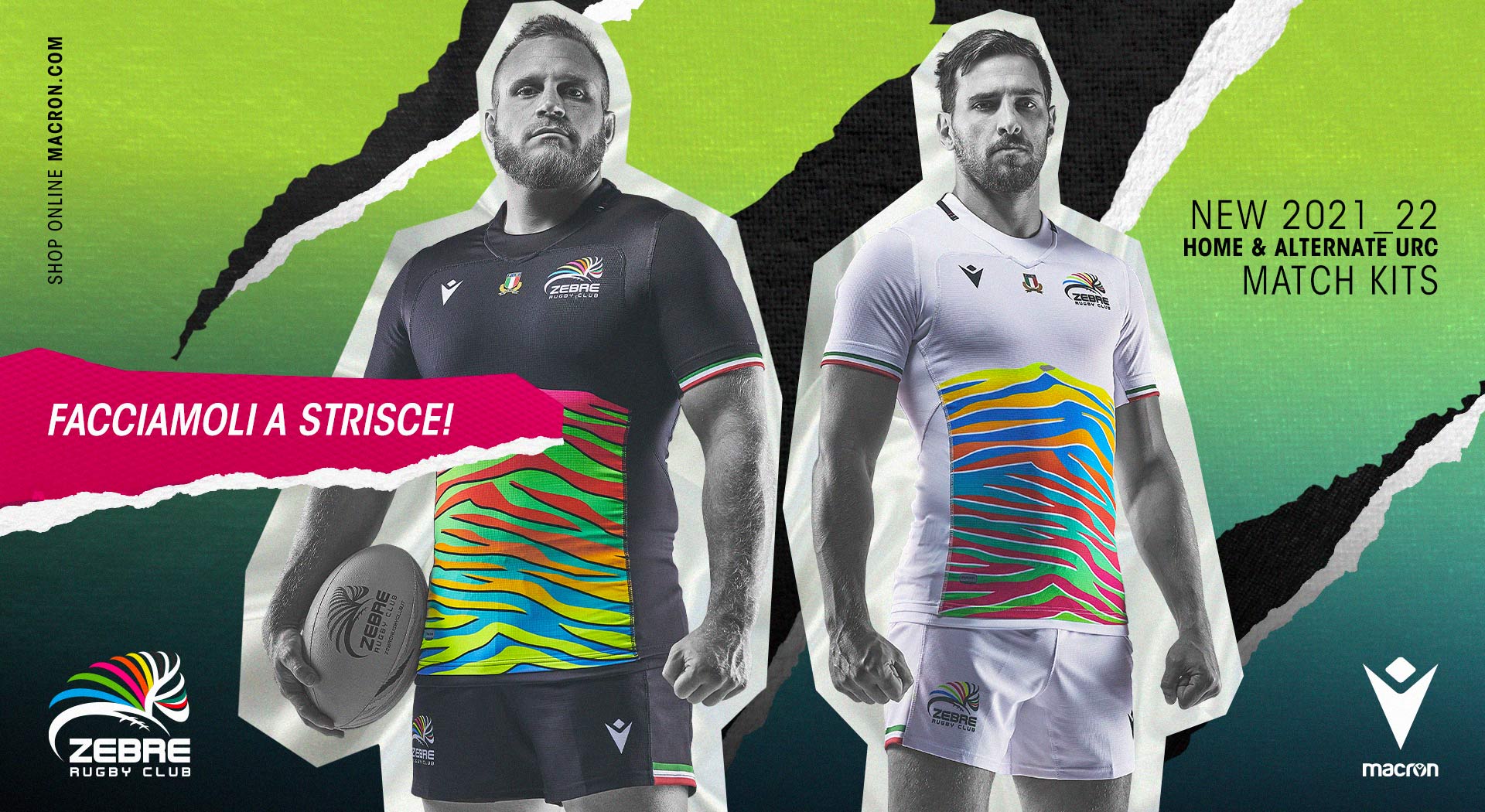 MULTI-COLOURED ZEBRA GRAPHICS AND A HEROES MOTTO ON THE NEW ZEBRE RUGBY JERSEYS Weltweiter Versand